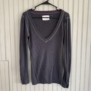 Vtg Y2K 2000s Aeropostale Grey Fitted Knit Long Sleeve V Neck Sweater Large